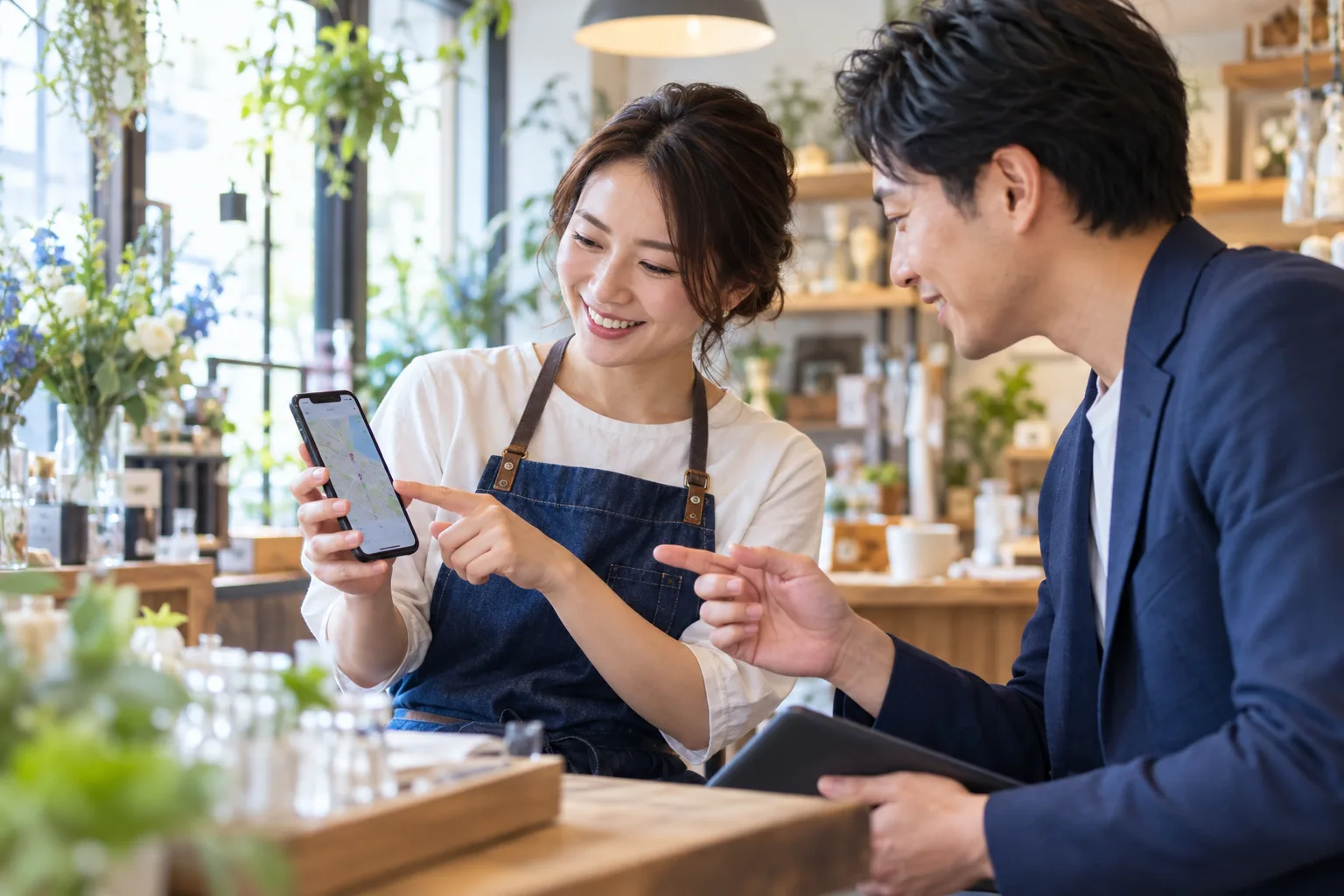 店舗オーナーとGoogleマップ集客について相談する様子